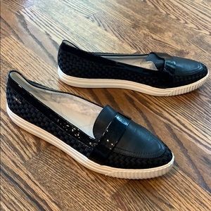 Black leather loafers